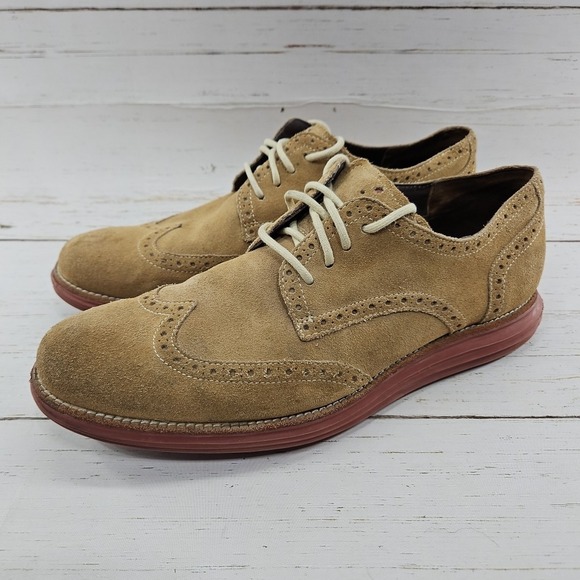 Cole Haan LunarGrand Wingtip Oxford Mens 11.5M Tan Red Suede Dress Shoes‎ C10228